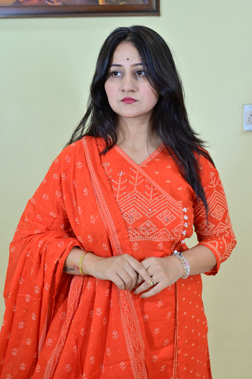 Women's Orange Hand Block Print Cotton Kurta Set with Dupatta | Ethnic Indian Suit Set | Festive & Casual Wear
