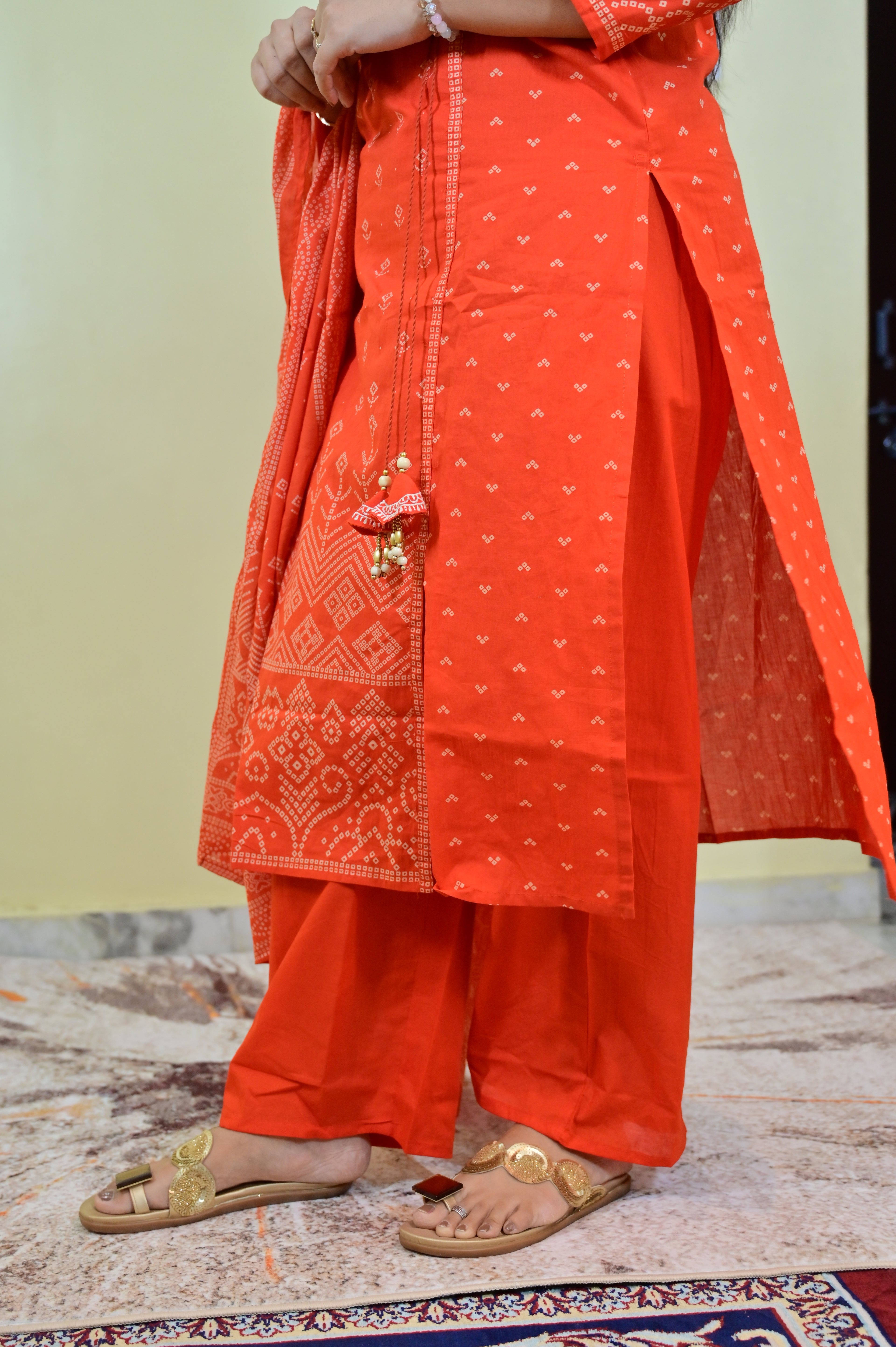 Women's Orange Hand Block Print Cotton Kurta Set with Dupatta | Ethnic Indian Suit Set | Festive & Casual Wear