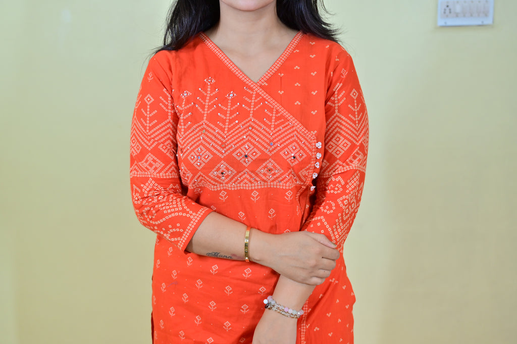 Women's Orange Hand Block Print Cotton Kurta Set with Dupatta | Ethnic Indian Suit Set | Festive & Casual Wear
